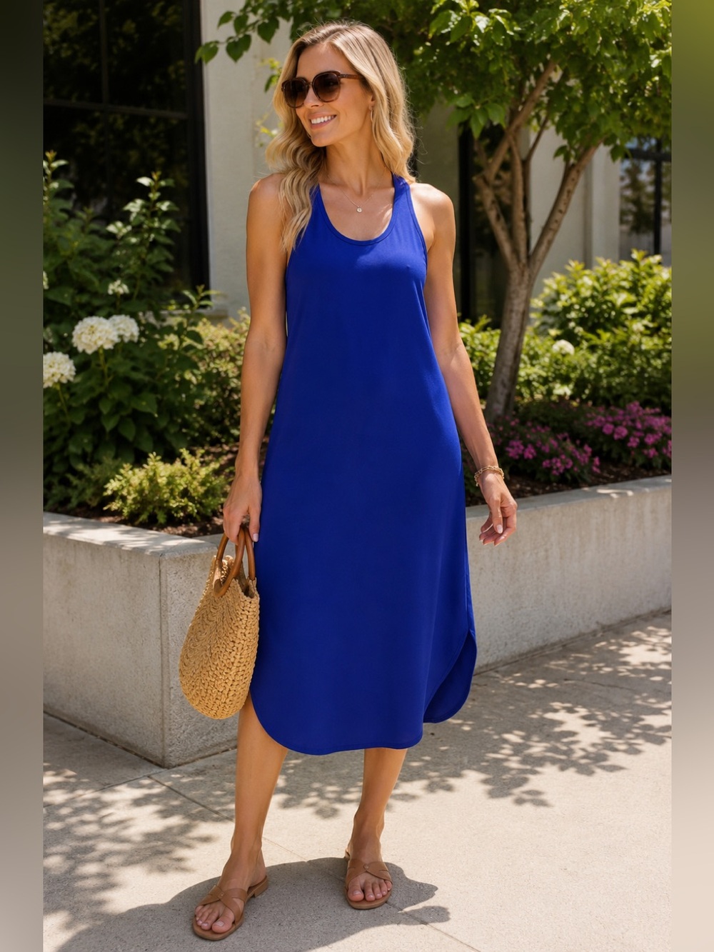 Aritzia Wilfred Cobalt Blue Racerback Midi Dress XXS Japanese Fabric Triacetate